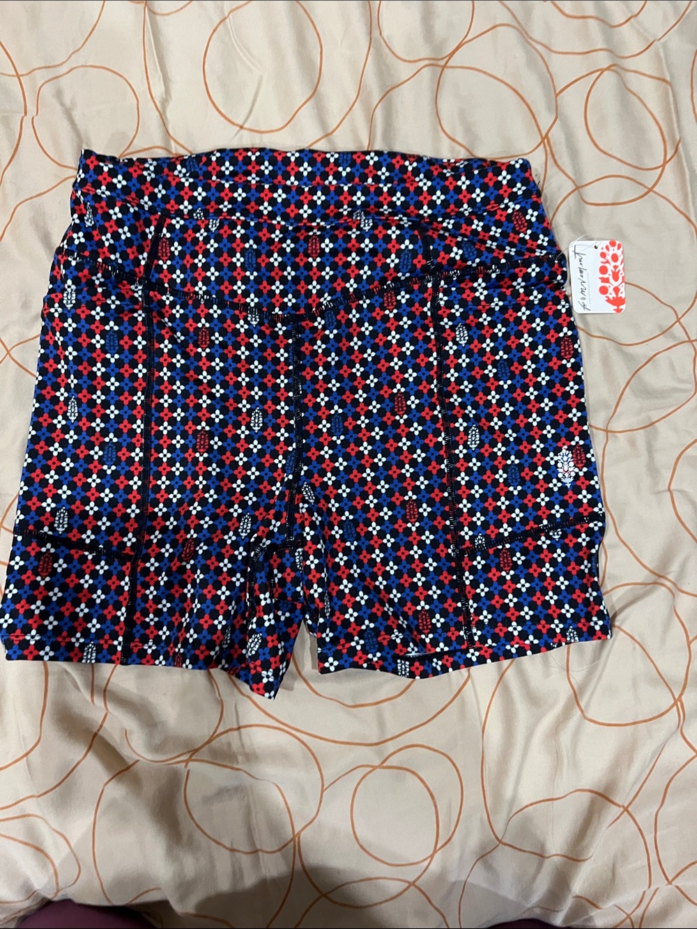 FP Movement by Free People Red & Blue Geo Print High-Rise Athletic Shorts